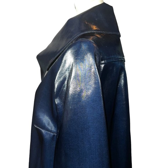 Show stopper! Per Se by Carlisle Blue Coated or Waxed Denim Topper Coat … - Picture 11 of 12